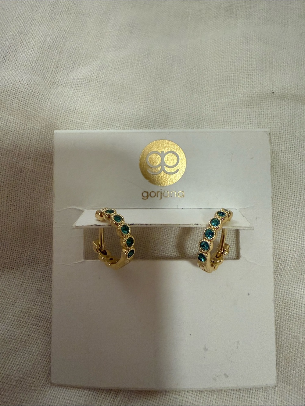 Gorjana Gold Huggie Earrings with Teal Stones